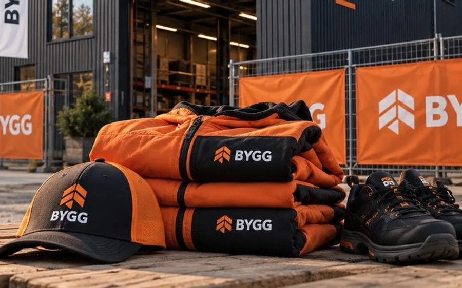 Byggföretag: fasadskylt, flaggor, profilkläder och keps