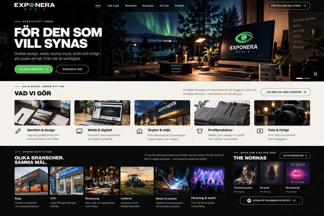 Skärmdump av tidigare webbdesign för Exponera Media